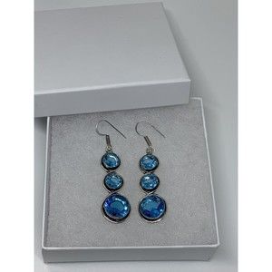 Swiss Blue Topaz Dangle Earrings 925 Sterling Silver